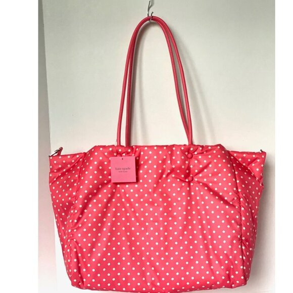 Kate Spade Everything Puffy Tote Dots Pink Nylon Leather Large Shoulder Bag - Picture 2 of 13